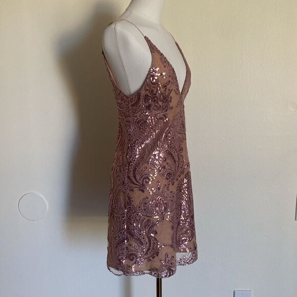 Free People Cream and Rose Gold Pink Night Shimmers Sequin Mini Dress Size 2 - Picture 5 of 13